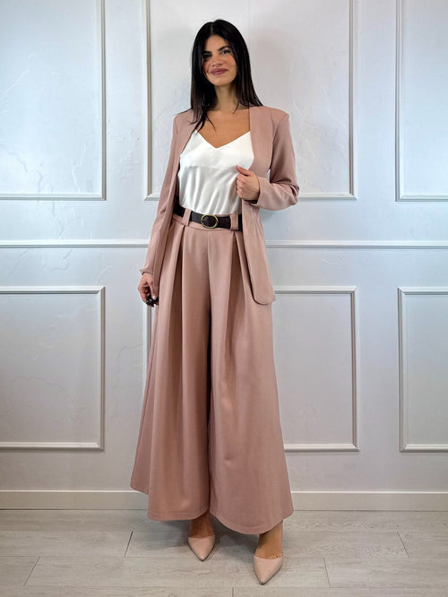 Giacca con cintura collo rever tondo