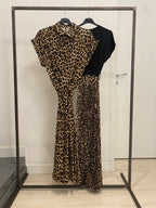 Vestito lungo manica corta gonna leopardata