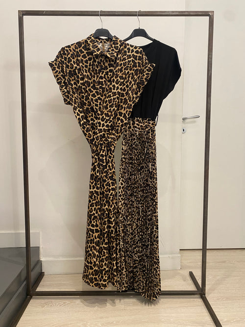 Vestito lungo manica corta gonna leopardata