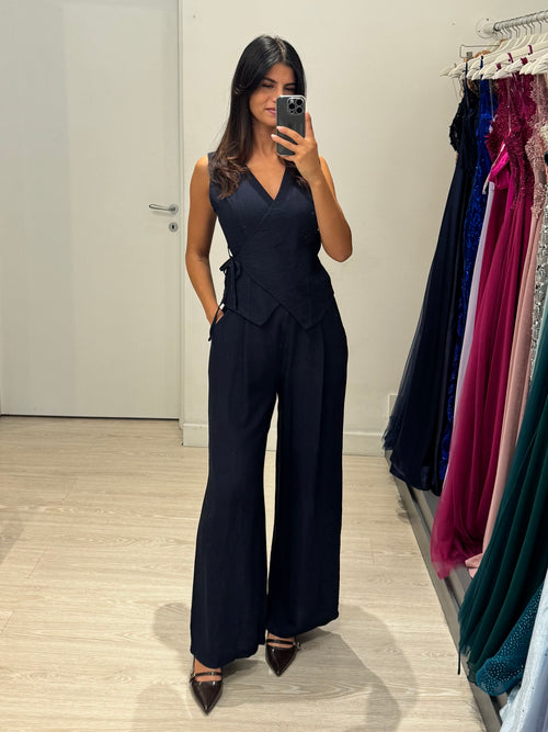Completo effetto lino top e pantalone