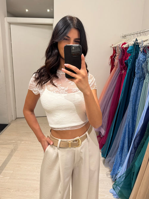 T-shirt crop pizzo