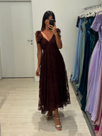 Vestito lungo scollo V pizzo