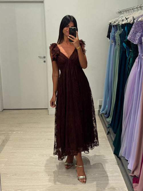Vestito lungo scollo V pizzo