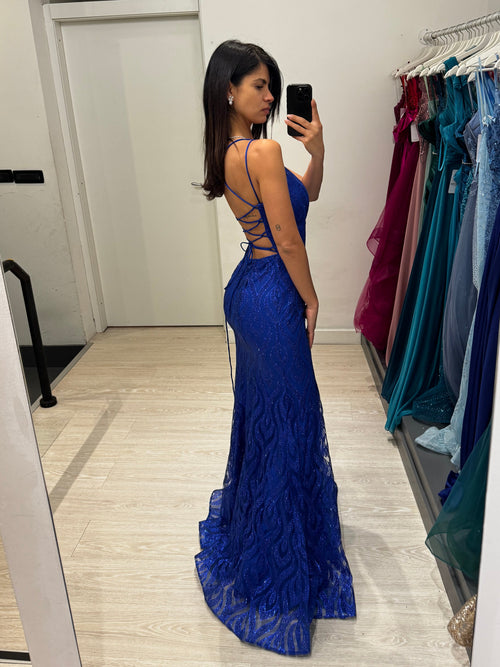 Abito sirena lurex pois incrocio dietro