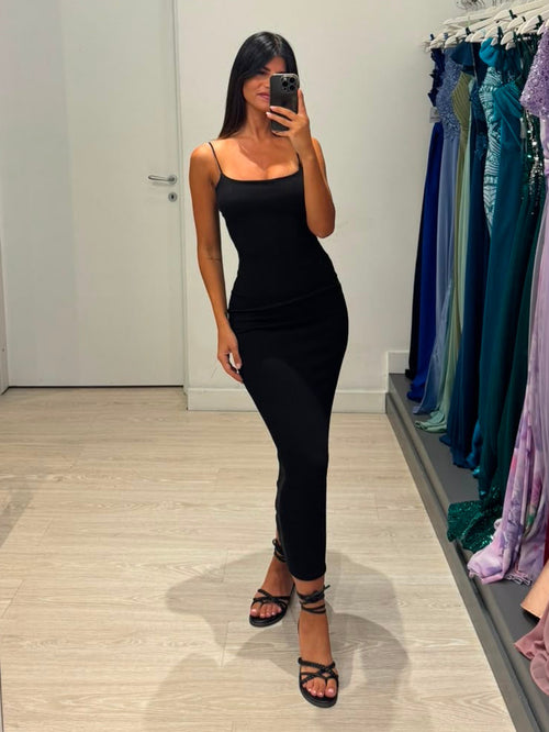 Vestito midi costine spalline