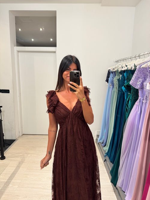 Vestito lungo scollo V pizzo