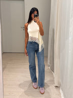 Canotta in maglia inserti pizzo
