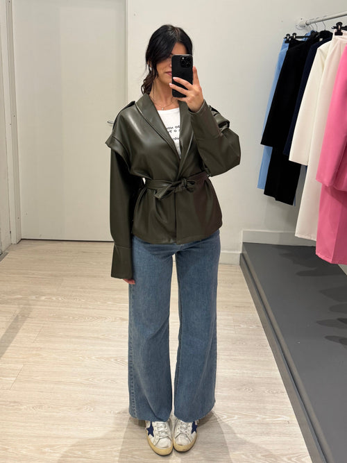 Giacca ecopelle collo rever tondo