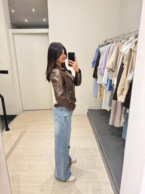 Giacca biker ecopelle con cintura