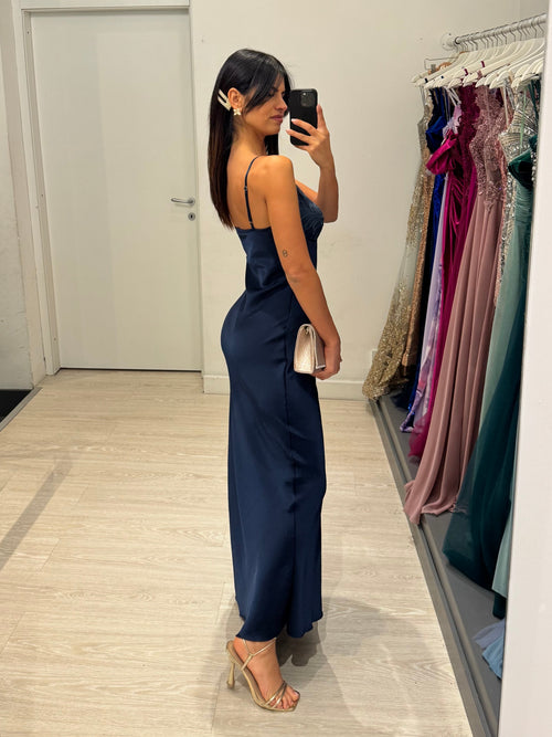 Abito cerimonia satin con coppe in pizzo