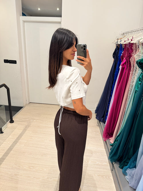 Pantalone palazzo lavorato con cintura