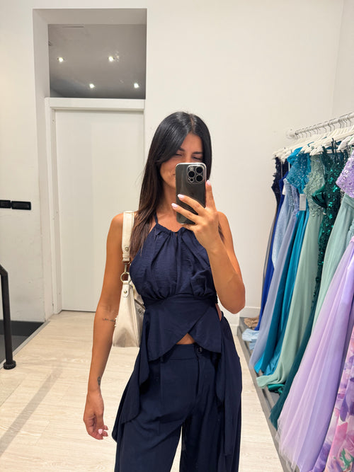 Completo lino top fasce e pantalone