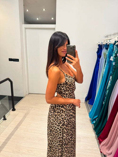 Vestito lungo maculato fiocco schiena