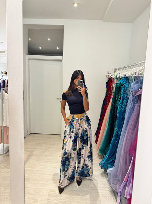 Pantalone palazzo fiori e cintura