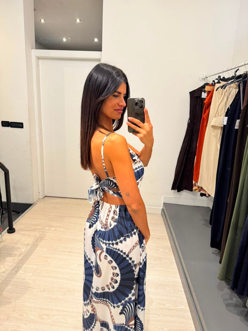 Vestito lungo fantasia fiocco schiena