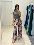 Pantalone palazzo viscosa rose