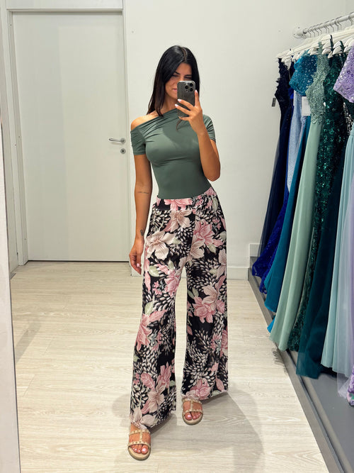 Pantalone palazzo viscosa rose
