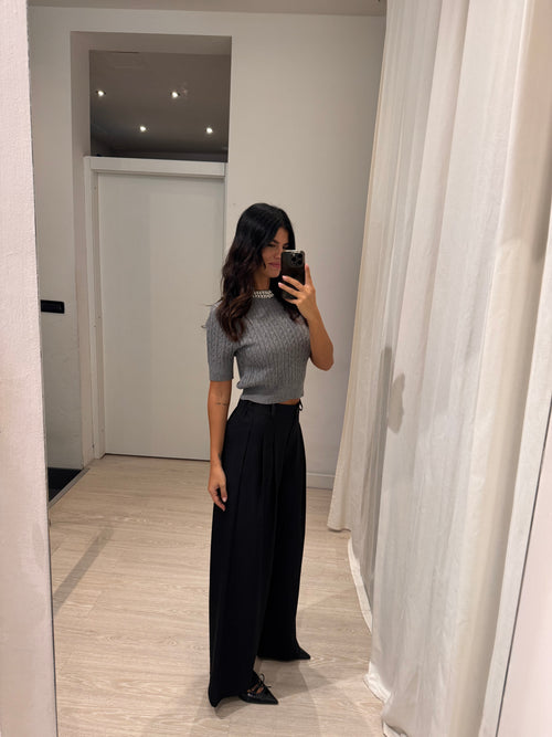 T shirt maglia trecce e perle