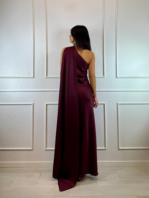 Abito cerimonia sirena in raso monospalla con fascia