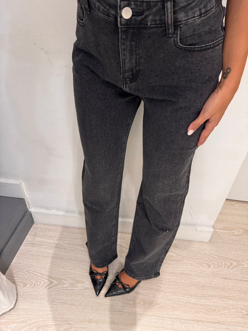 Jeans a palazzo total strass