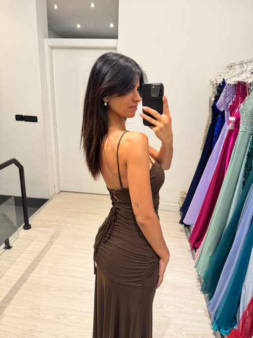 Vestito lungo arricciato con incrocio schiena
