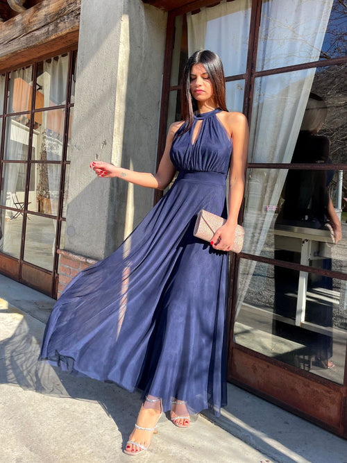 Vestito Giulia lungo tulle scollo americano