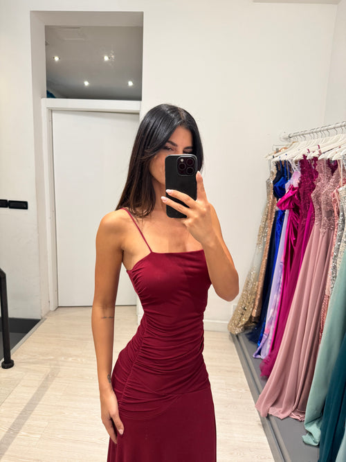 Vestito lungo arricciato con incrocio schiena