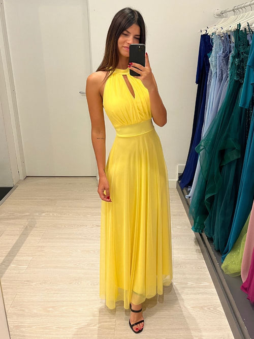 Vestito Giulia lungo tulle scollo americano