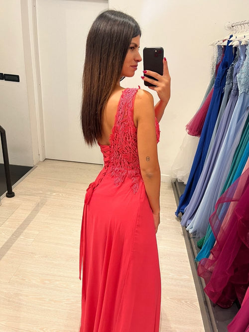 Abito cerimonia corpetto foglie