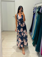 Vestito lungo scollo V fantasia mix