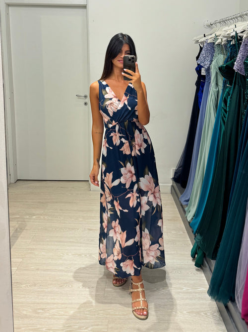 Vestito lungo scollo V fantasia mix