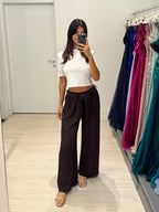 Pantalone palazzo lavorato con cintura