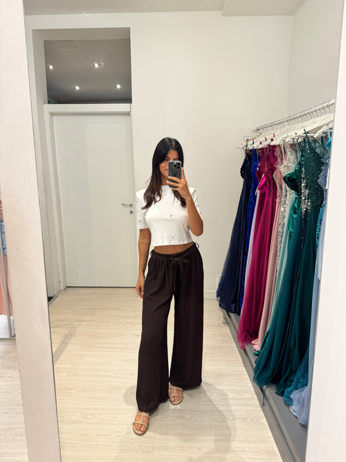 Pantalone palazzo lavorato con cintura