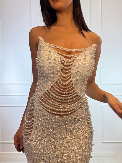 Abito cerimonia sirena perle sposa