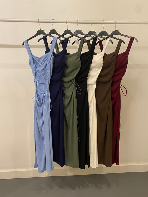 Vestito midi costine schiena incrociata