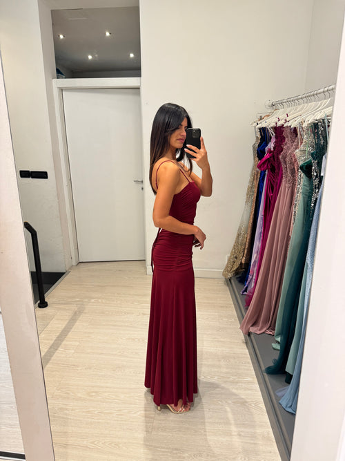 Vestito lungo arricciato con incrocio schiena