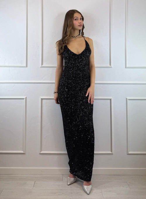 Vestito lungo paillettes spallina