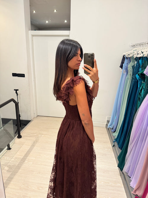 Vestito lungo scollo V pizzo