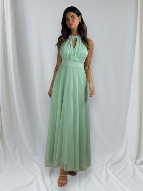 Vestito Giulia lungo tulle scollo americano