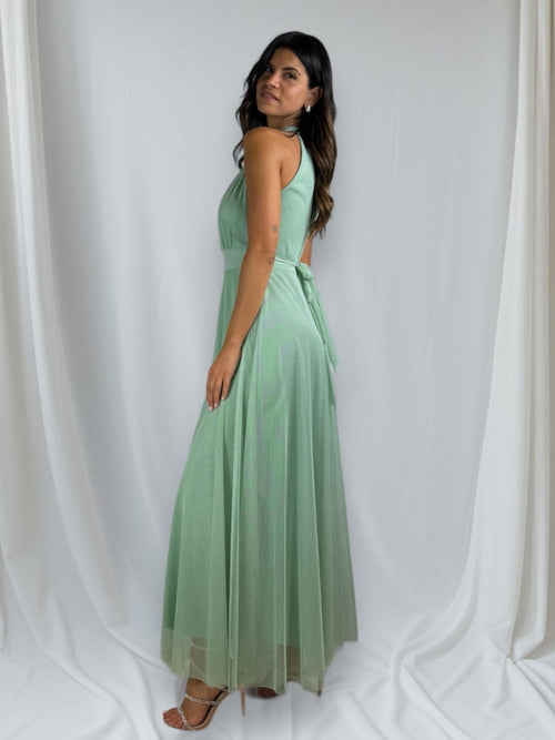 Vestito Giulia lungo tulle scollo americano
