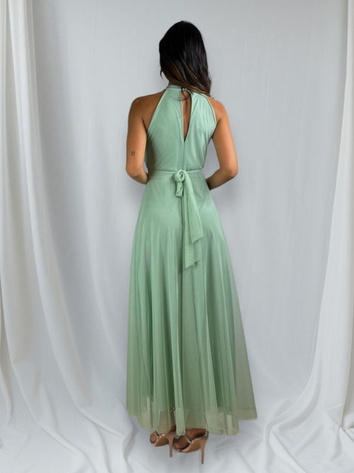 Vestito Giulia lungo tulle scollo americano