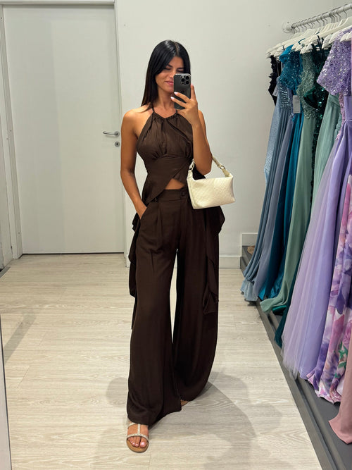 Completo lino top fasce e pantalone