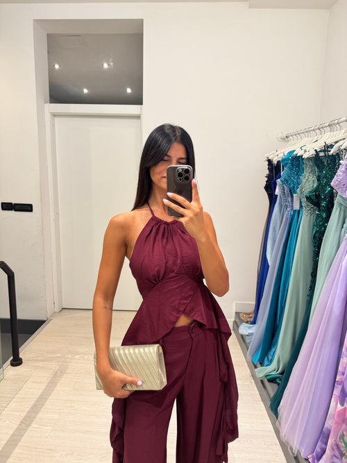 Completo lino top fasce e pantalone