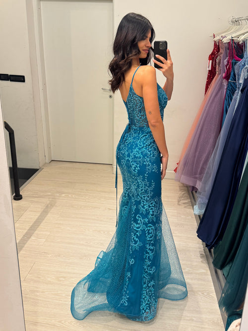 Abito cerimonia sirena damascato lurex