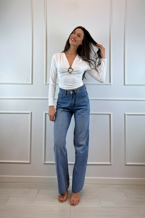 Maglia lycra scollo V fibbia