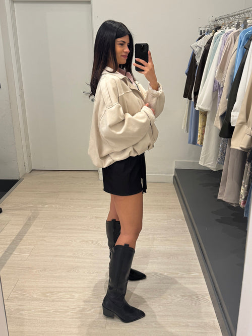 Giacca palloncino scamosciata con colletto