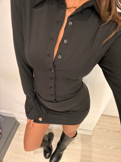 Vestito corto bottoni manica lacci
