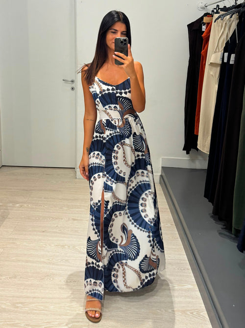 Vestito lungo fantasia fiocco schiena