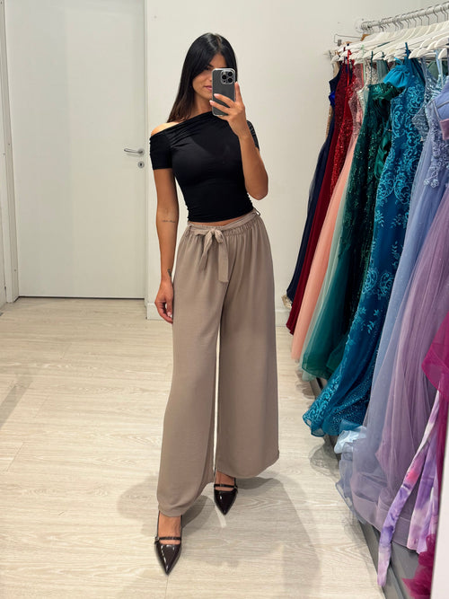T-shirt crop Lycra manica scesa