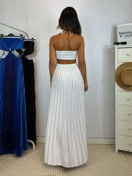 Vestito lungo plisse spacco fianco